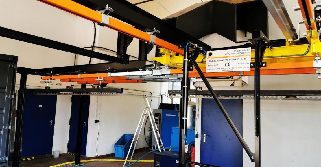 power and free, dropsecties, kettingbanen, kettingbaansysteem, monorailsysteem, GIS-takels, cleantrack, bovenloopkranen, zwenkkranen, intern transportsysteem, traversekranen, verdeelbrug, spuitrobots, peodercoatingstraat, poedercoatcabine, moffelovens, baden